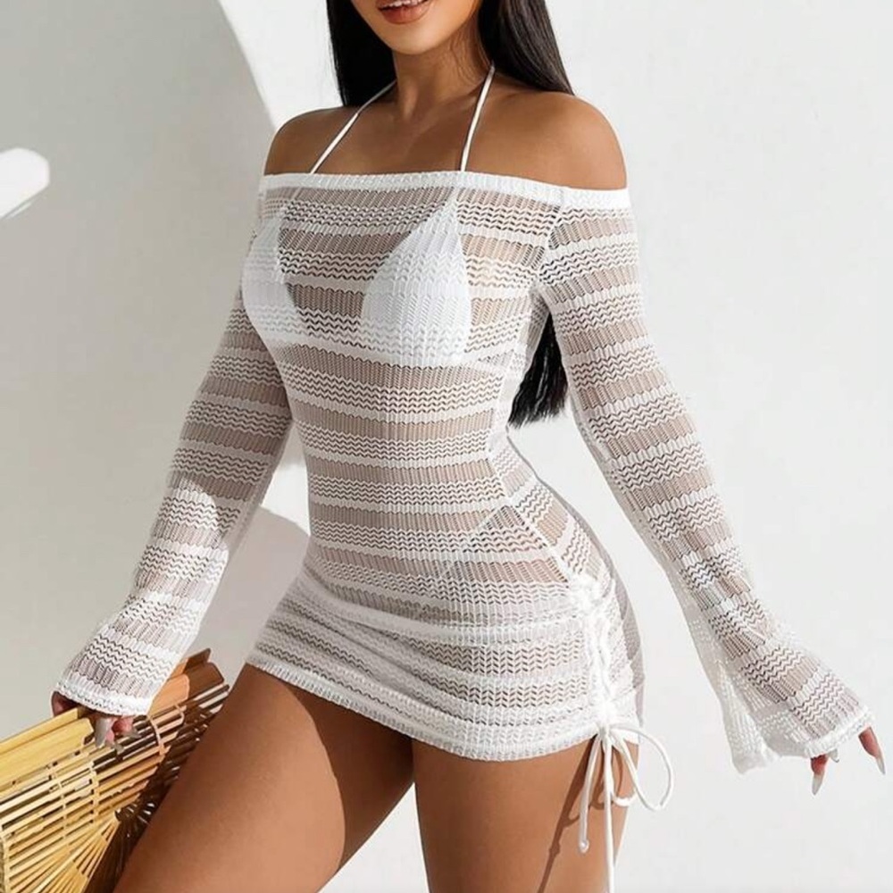 Elegant White Crochet Swim Cover-Up